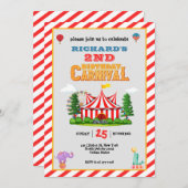 キッズバースデーパーティーサーカスカーニバルテーマ 招待状 (正面/裏面)