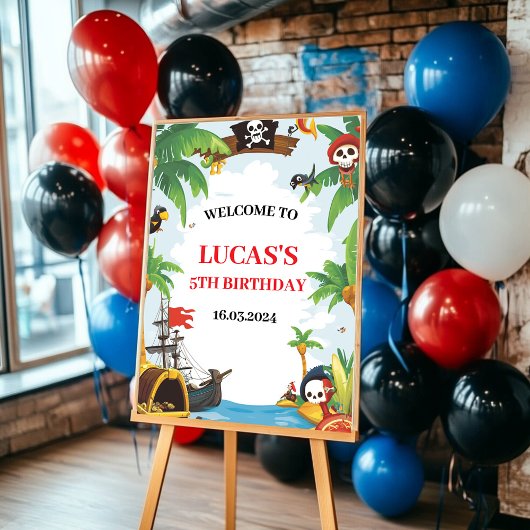 キッズパイレーツシップアホイマテイ誕生日ウェルカム ポスター