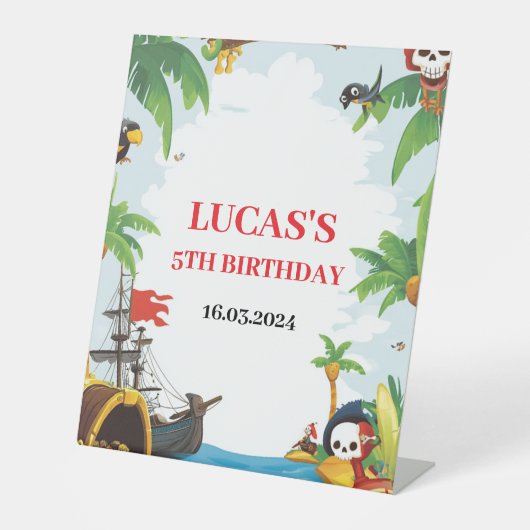 キッズパイレーツシップアホイマテイ誕生日ウェルカム 台座サイン (正面)