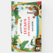 キッズパイレーツシップアホイマテイ誕生日ウェルカム 横断幕 (縦)