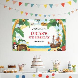 キッズパイレーツシップアホイマテイ誕生日ウェルカム 横断幕