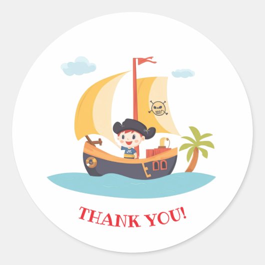 キッズパイレーツ船パーティーありがとう ラウンドシール (正面)