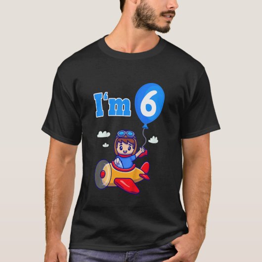 キッズパイロット飛行機飛行機I'm 6 Six 6 Birt Tシャツ (正面)