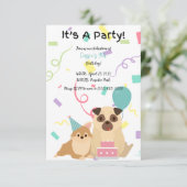 キッズパグドッグ誕生日招待状 招待状 (スタンド正面)