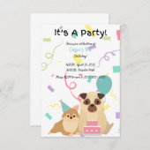 キッズパグドッグ誕生日招待状 招待状 (正面/裏面)