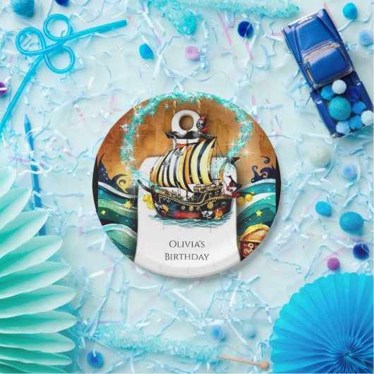キッズパステルシップアドベンチャーパイレーツ誕生日 ペーパープレート (パーティー)