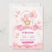 キッズパステルピンクキュート1st誕生日招待状 招待状 (正面)