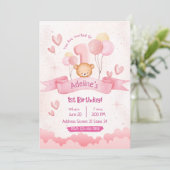 キッズパステルピンクキュート1st誕生日招待状 招待状 (スタンド正面)