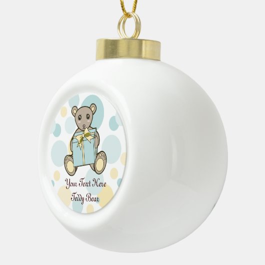 キッズパステルブルーとイエローキュートテディベア セラミックボールオーナメント (右)