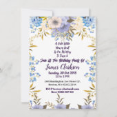 キッズパステルブルーリトルフラワーブドフローラ誕生日 招待状 (正面)