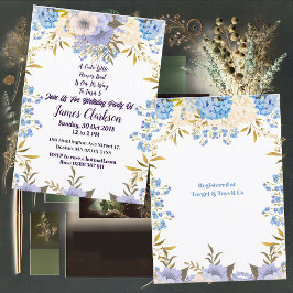 キッズパステルブルーリトルフラワーブドフローラ誕生日 招待状