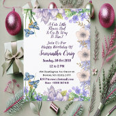 キッズパステルブルーリトルフラワーブドフローラ誕生日 招待状