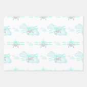 キッズパステル航空飛んでいる誕生日 ラッピングペーパーシート (正面)