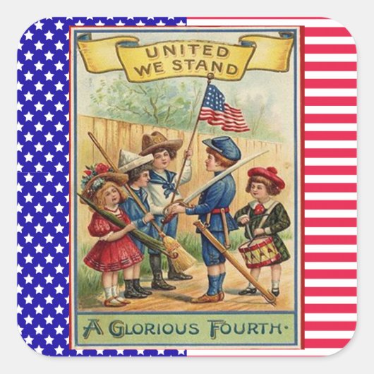 キッズパレード7月4日愛国国旗 スクエアシール (正面)