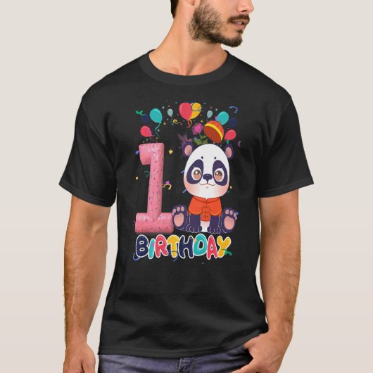 キッズパンダ誕生日パーティー1歳オールドボーイパンダ1歳 Tシャツ (正面)