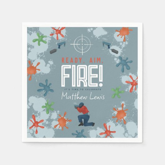 キッズパントカラフルボールボーイズ誕生日パーティー スタンダードカクテルナプキン (正面)