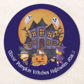 キッズパンプキンウィッチハローウィンパーティ ラウンドペーパーコースター (正面)