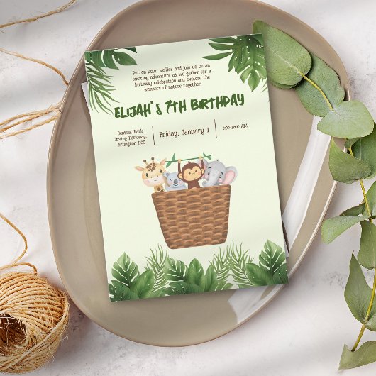 キッズパークグリーン自然動物かわいい誕生日 招待状