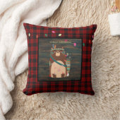 キッズパーソナライズされたクリスマストライバルベアーバッファロープレイド クッション (ブランケット)