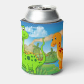 キッズパーソナライズされたグリーンオレンジ恐竜 缶クーラー (缶裏面)