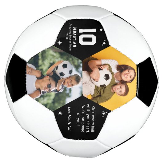 キッズパーソナライズされたサッカーの写真とカスタムメッセージ サッカーボール (回転)
