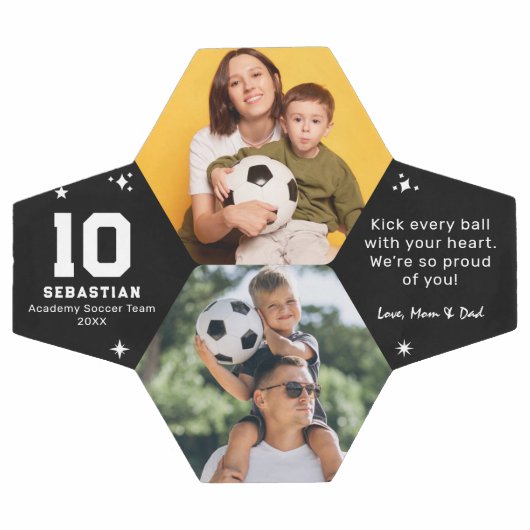 キッズパーソナライズされたサッカーの写真とカスタムメッセージ サッカーボール (フラット)