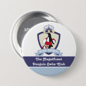 キッズパーソナライズされたスイミングクラブクレストキュートペンギン 缶バッジ (正面&裏面)