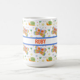 キッズパーソナライズされたスカタツムリとバタフライパターン（の模様が）ある コーヒーマグカップ