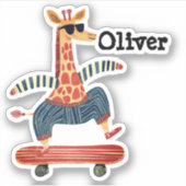キッズパーソナライズされたスケーターGiraffeスタンプ シール (正面)