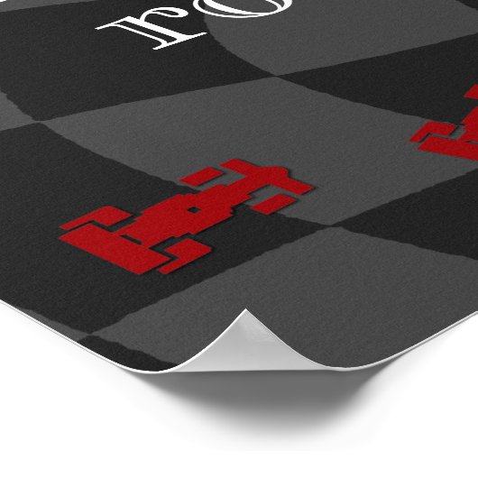 キッズパーソナライズされたネームテンプレート市松模様にレースカー ポスター (角)