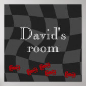 キッズパーソナライズされたネームテンプレート市松模様にレースカー ポスター (正面)