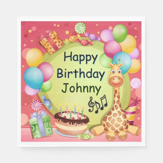 キッズパーソナライズされたハッピーバースデー スタンダードランチョンナプキン (正面)