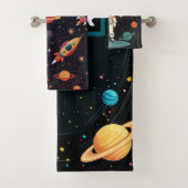 キッズパーソナライズされた宇宙ロケット船惑星 バスタオルセット (インサイチュ)