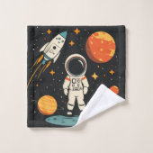 キッズパーソナライズされた宇宙ロケット船惑星 バスタオルセット (ウォッシュタオル)