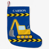 キッズパーソナライズされた建築ビークル青い少年 スモールクリスマスストッキング (正面)