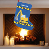 キッズパーソナライズされた建築ビークル青い少年 スモールクリスマスストッキング