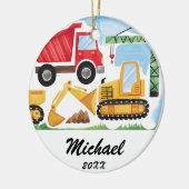 キッズパーソナライズされた建築車、ダンプトラック セラミックオーナメント (左)