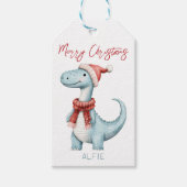 キッズパーソナライズされた恐竜のクリスマス ギフトタグ (正面)