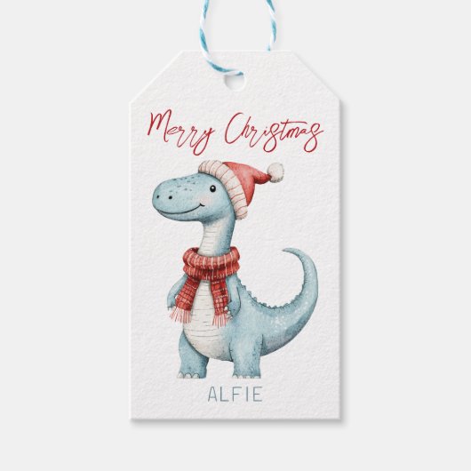 キッズパーソナライズされた恐竜のクリスマス ギフトタグ (正面)
