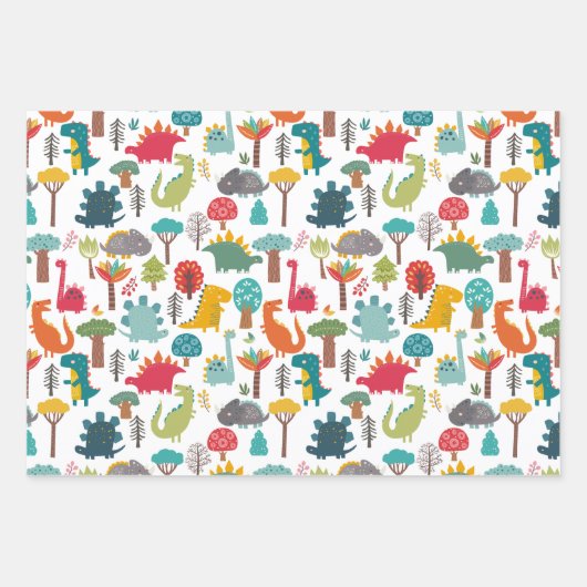 キッズパーソナライズされた恐竜の森カラフル ラッピングペーパーシート (正面3)
