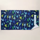 キッズパーソナライズされた恐竜の青い水色 ビーチタオル (正面)