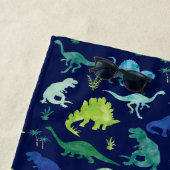 キッズパーソナライズされた恐竜の青い水色 ビーチタオル (インサイチュ)