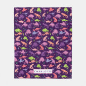 キッズパーソナライズされた恐竜ピンクパープルガール フリースブランケット (正面)
