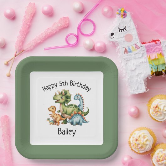 キッズパーソナライズされた恐竜誕生日 ペーパープレート (パーティー)