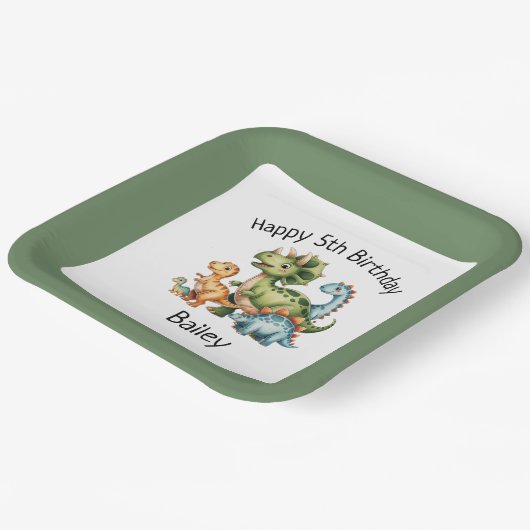 キッズパーソナライズされた恐竜誕生日 ペーパープレート (傾斜あり)