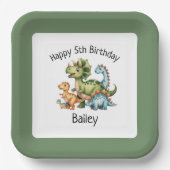 キッズパーソナライズされた恐竜誕生日 ペーパープレート (正面)