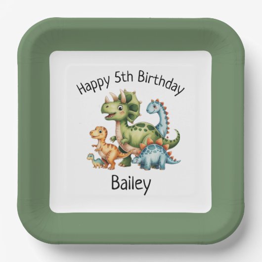 キッズパーソナライズされた恐竜誕生日 ペーパープレート (正面)