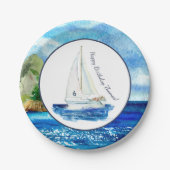 キッズパーソナライズされた海帆船バースデーパーティー ペーパープレート (正面)