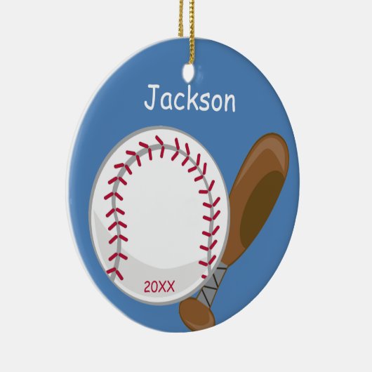 キッズパーソナライズされた野球とこうもり セラミックオーナメント (右)