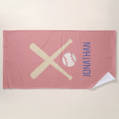 キッズパーソナライズされた野球スポーツブルーレッド ビーチタオル (正面)